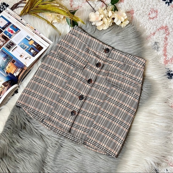 Urban Outfitters Light Academia Plaid Button Front School Girl Mini Skirt Sz XS - Picture 1 of 11